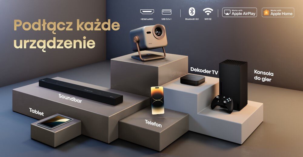 Projektor HISENSE M2 Pro USB3.0 HDMI2.1 Wi-Fi6E Bluetooth5.3 podłączenie konsoli