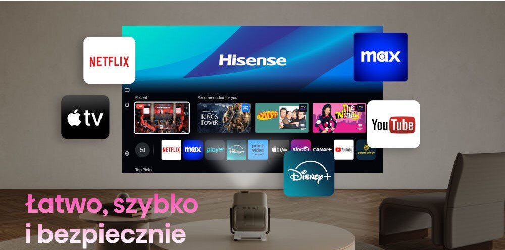 Projektor HISENSE M2 Pro VIDAA Smart TV Netflix YouTube sterowanie głosowe podświetlany pilot