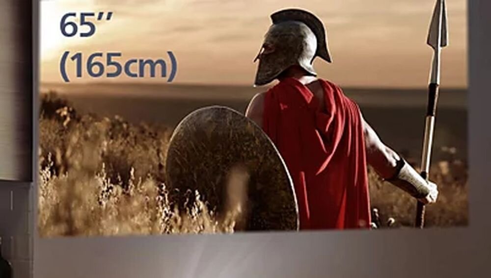 Projektor PHILIPS NeoPix NPX140 INT ekran 65 cali 165 cm projekcja filmów, obraz wyświetlany na ścianie w pomieszczeniu