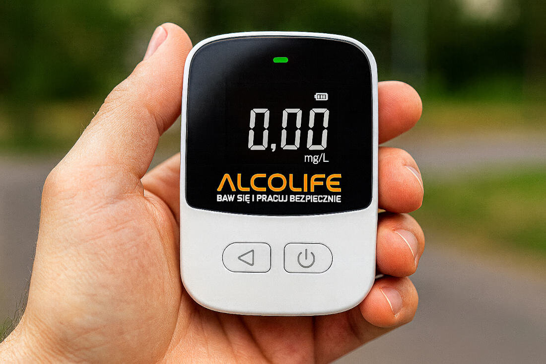 ALKOMAT ALCOLIFE S3 MINI Czytelny wyświetlacz LCD z kolorową sygnalizacją wyraźny i łatwy do odczytania sygnałów świetlnych zielony czerwony + alarm