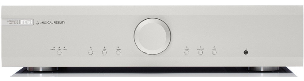 Wzmacniacz MUSICAL FIDELITY M3SI czyste naturalne brzmienie moc 85 W THD 0,014%, wzmacniacz od frontu na białym tle