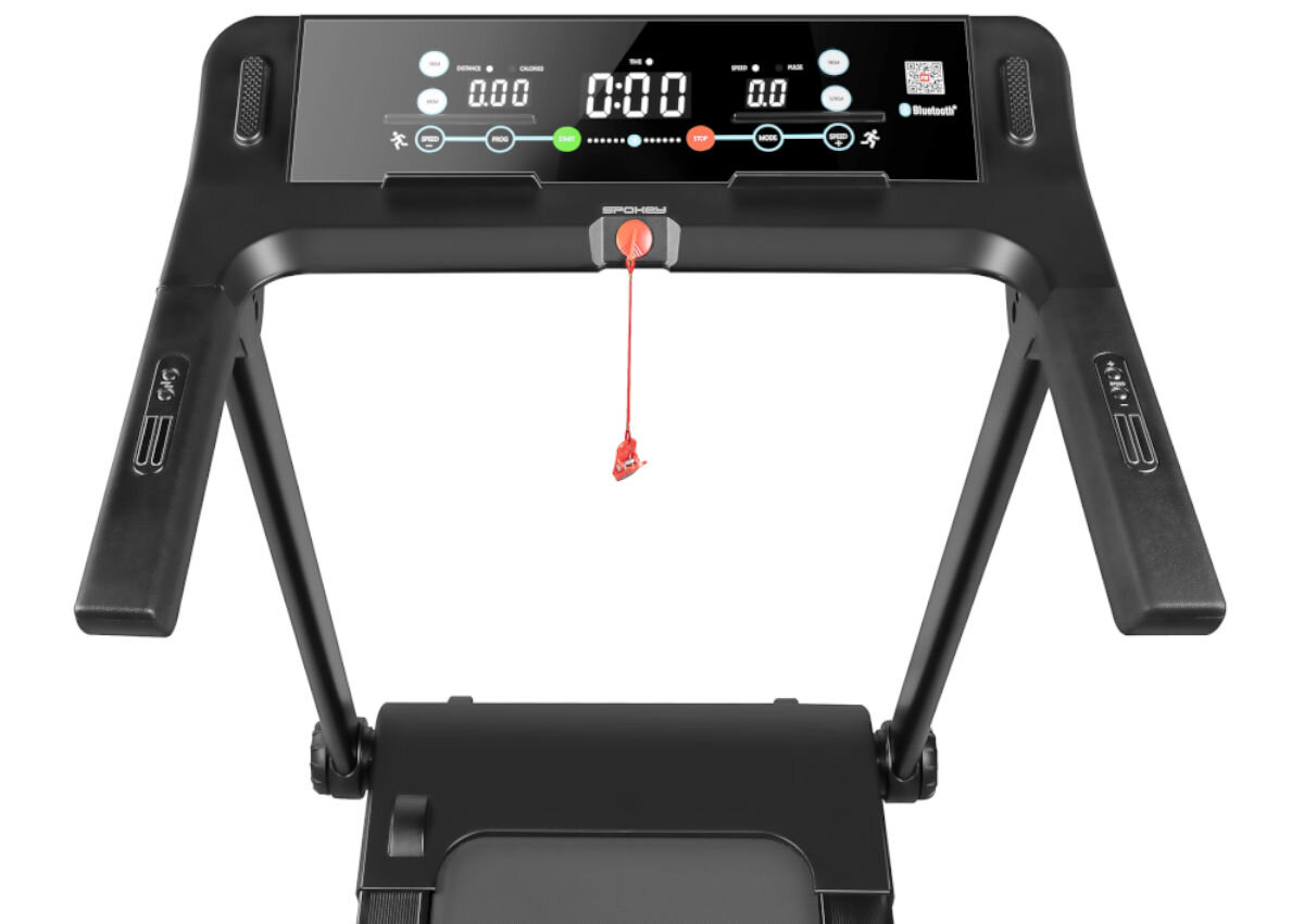 Bieżnia elektryczna SPOKEY Lean 1471W 16 km/h, kontrola, pomiar, wyniki, przejrzystość, Panel sterujący bieżni Spokey LEAN z wyświetlaczem LED i klipsem bezpieczeństwa.