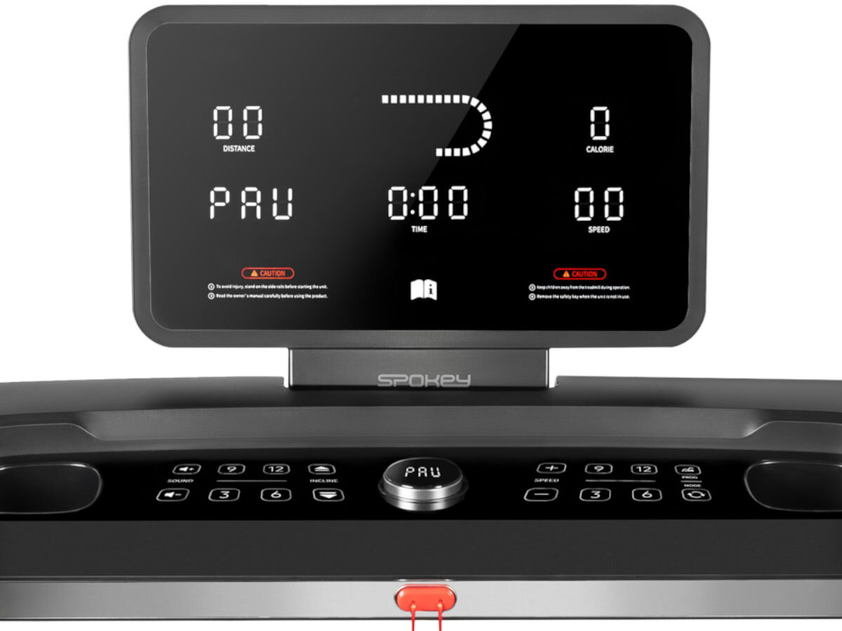 Bieżnia elektryczna SPOKEY Sirius 2610W 18km/h, czytelność, kontrola, precyzja, wygoda, Wyświetlacz Spokey z czasem, prędkością i PAUZA