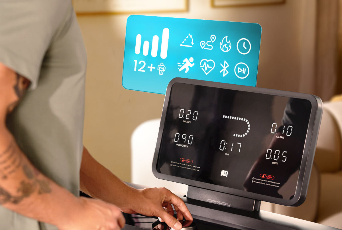 Bieżnia elektryczna SPOKEY Sirius 2610W 18km/h, różnorodność, intensywność, cele, cardio, Wyświetlacz LED bieżni Spokey z danymi treningu 12+