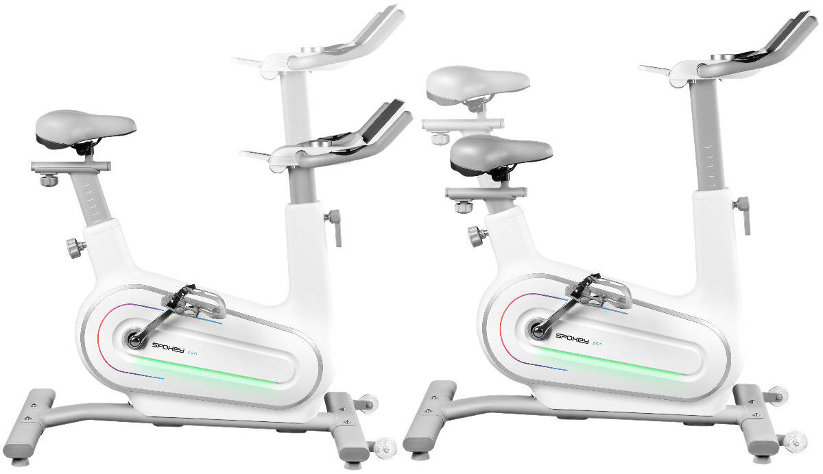 Rower elektromagnetyczny SPOKEY Zen, ergonomia, regulacja, wygoda, postura, Rower Spokey w pozycji składanej obok użytkowanej