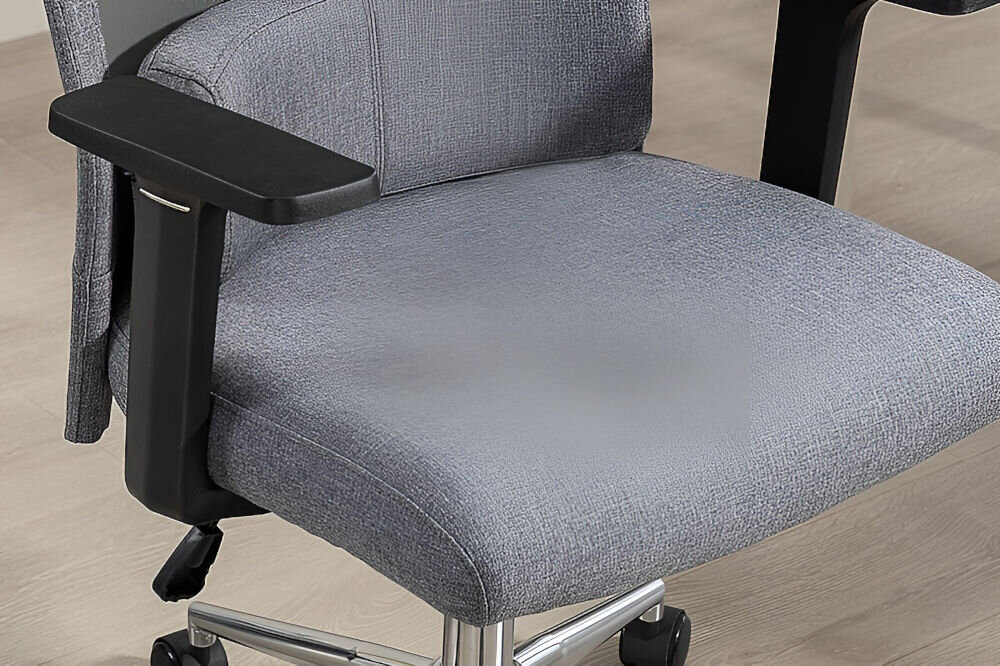 Fotel COBRA Office Plus HF501GY Szary zbliżenie na stelaż podnośnik i siedzisko w tle pokój solidna podstawa średnica materiał stabilność