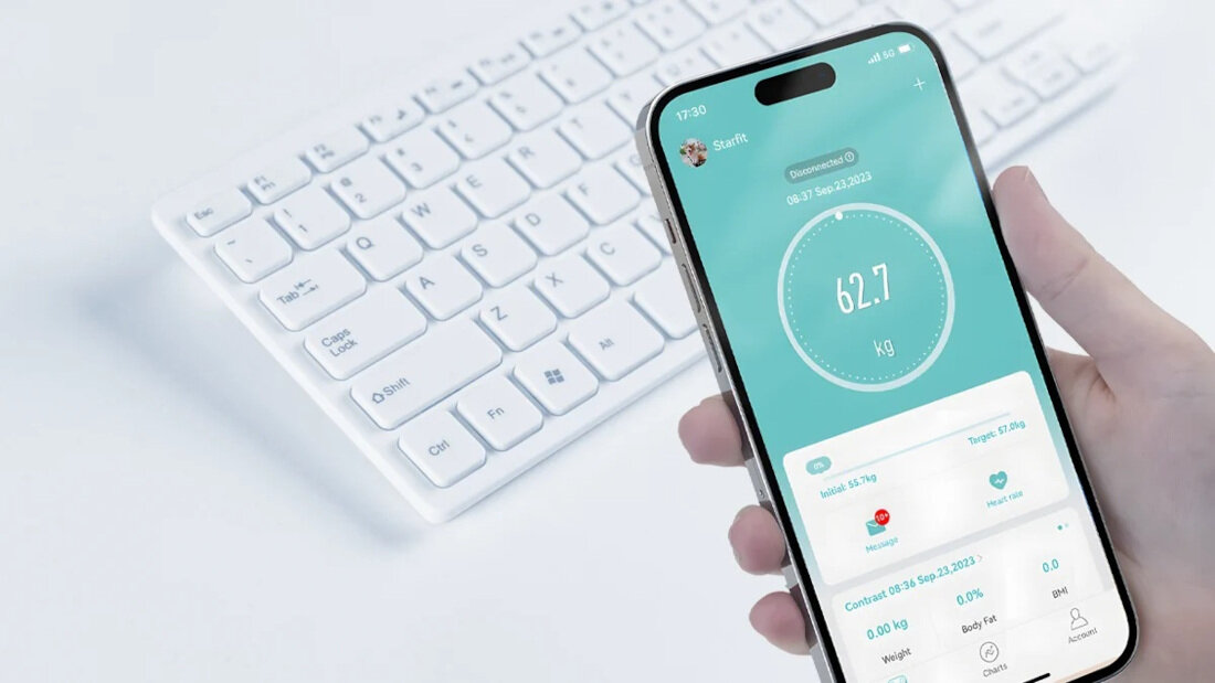 Waga łazienkowa EXTRALINK K-201 Biały Synchronizacja z aplikacją z aplikacją Fitdays na iOS i Android Bluetooth historia pomiarów