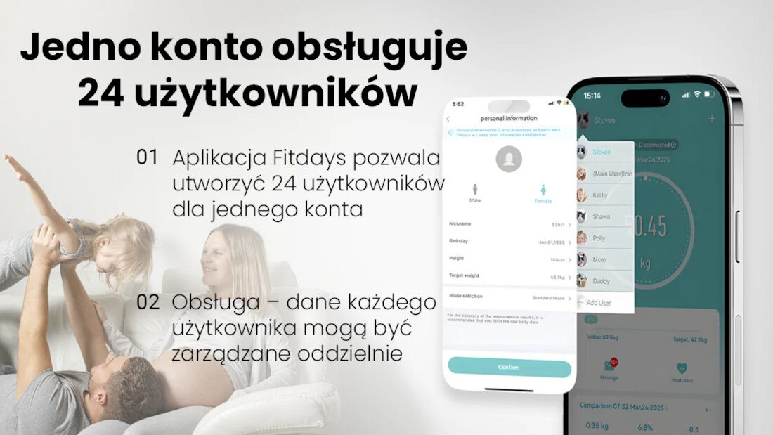 Waga łazienkowa EXTRALINK K-201 Biały Dla całej rodziny Funkcja wieloprofilowości  24 profilami indywidualne wyniki wygoda dane porządek