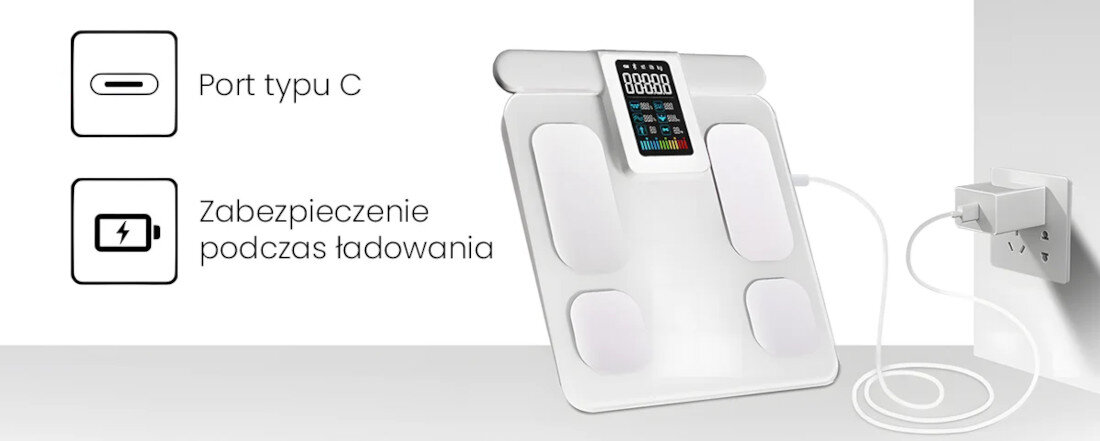 Waga łazienkowa EXTRALINK K-201 Biały Wygodne zasilanie Wbudowana bateria 500 mAh port USB-C 