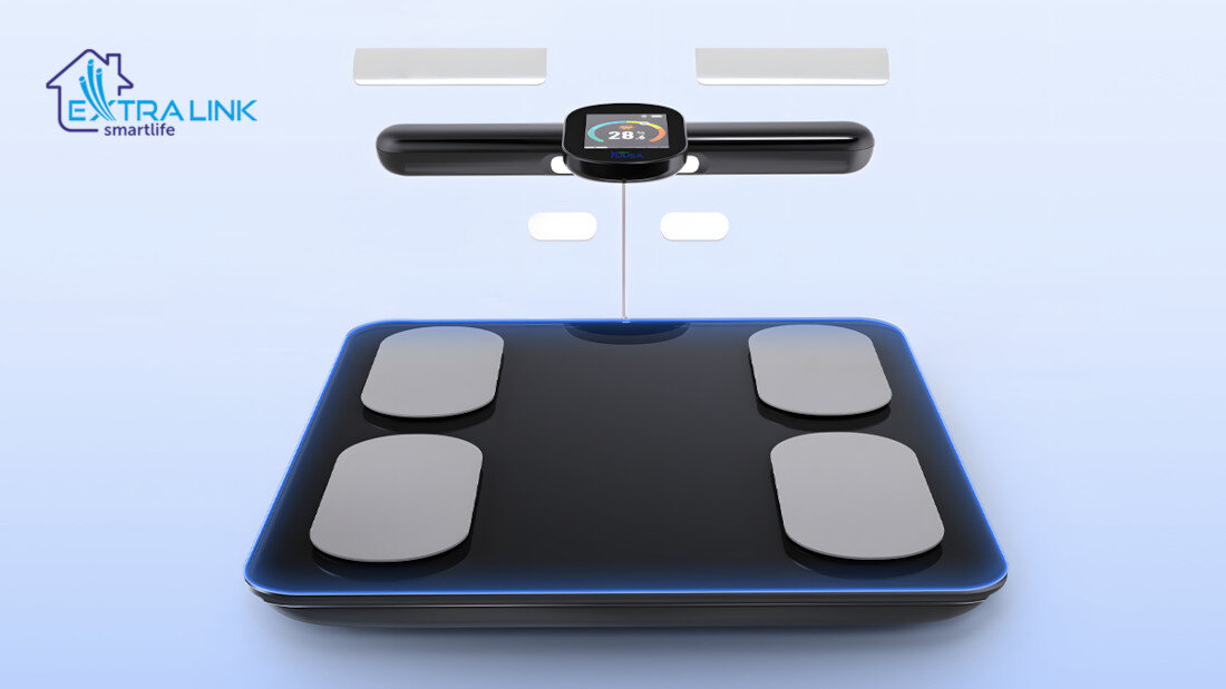 Waga łazienkowa EXTRALINK Smart Life K-205 Synchronizacja przez Bluetooth moduł szybkie połączenie z aplikacją mobilną wygodne rozwiązanie konieczność ręcznego zapisywania danych