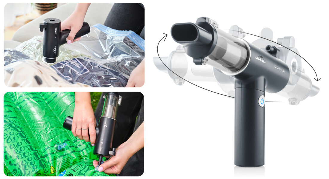 Odkurzacz ręczny ETA Combi 042690000 Wielofunkcyjność nie tylko odkurza odsysanie powietrza z worków próżniowych pompowanie wydmuchiwanie rozniecanie ognia