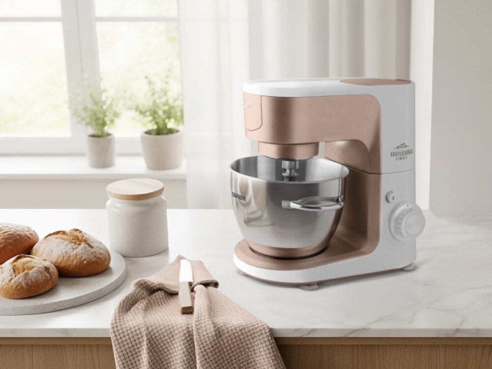 Robot kuchenny planetarny ETA Gratussino III Elements 302390210 1200W planetarny system pracy, docieranie do każdego zakatka misy, płynna regulacja prędkości, funckja PULSE, stabilizator obrotów