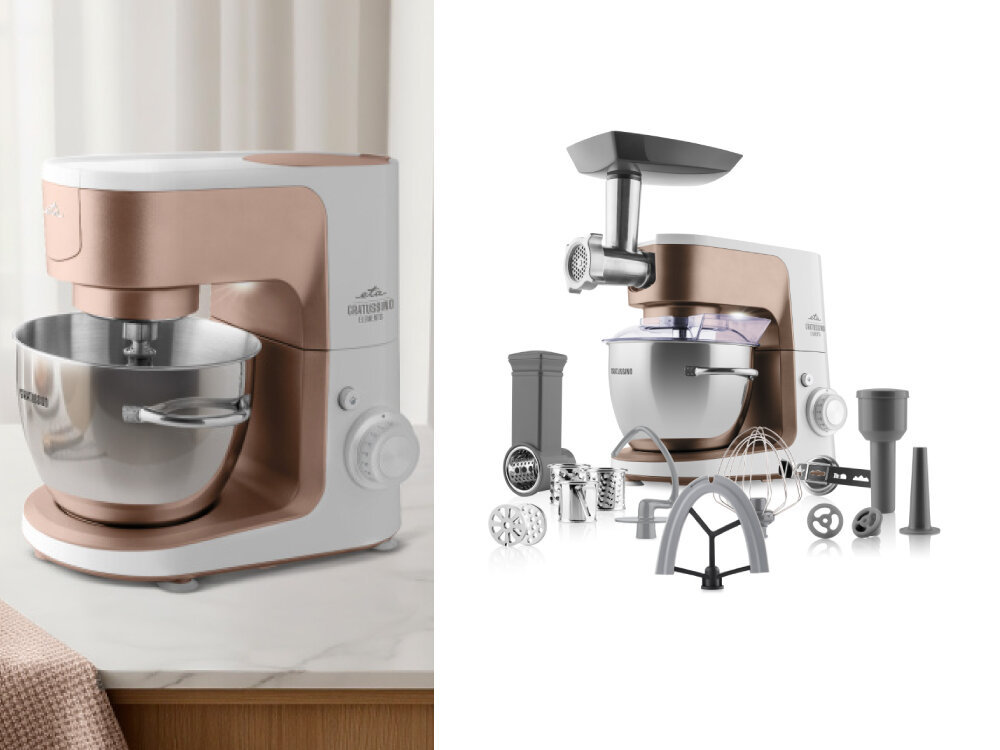 Robot kuchenny planetarny ETA Gratussino III Elements 302390210 1200W system ochrony silnika, zabezpieczenie ramienia przed uruchomieniem, antyposlizgowe nóżki, bogate wyposażenie