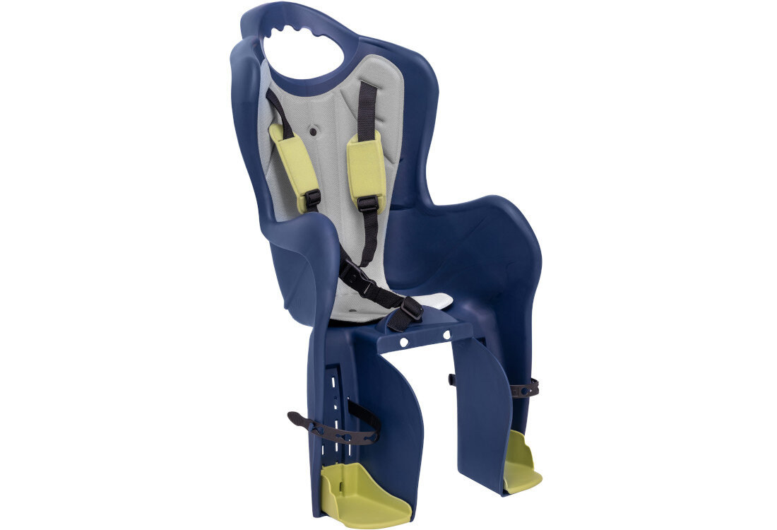 Fotelik rowerowy HTP DESIGN Elibas Granatowo-szaro-limonkowy Komfort dziecka Regulowane nóżki dopasowanie pozycja potrzeby wygoda wiek zakres wsparcie
