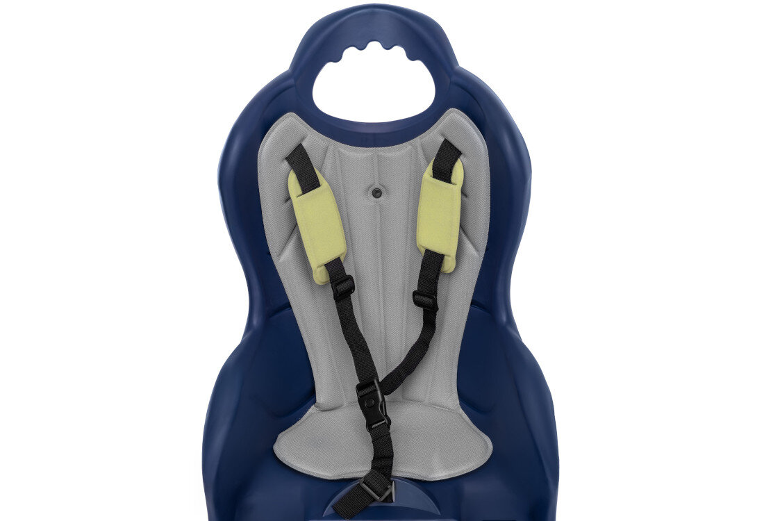 Fotelik rowerowy HTP DESIGN Elibas Granatowo-szaro-limonkowy 3-punktowe pasy bezpieczeństwa paski zabezpieczające nogi ochrona