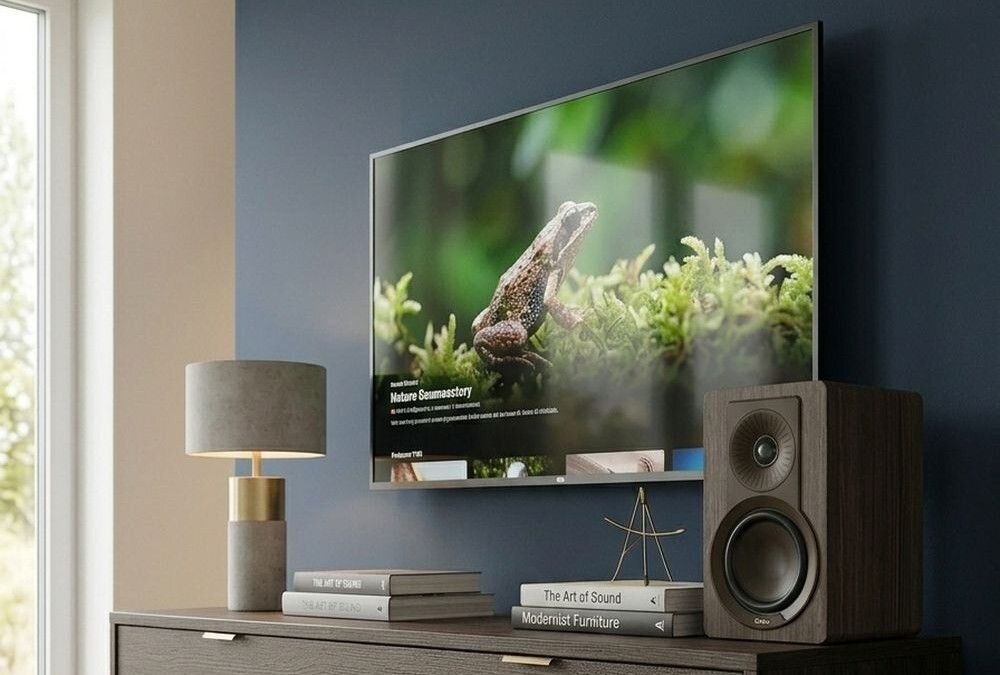 Kolumny głośnikowe DALI KUPID pasywne impedancja 4 ohm waga 2.9 kg podłączenie wzmacniacz, kolumna stojąca na komodzie w pomieszczeniu