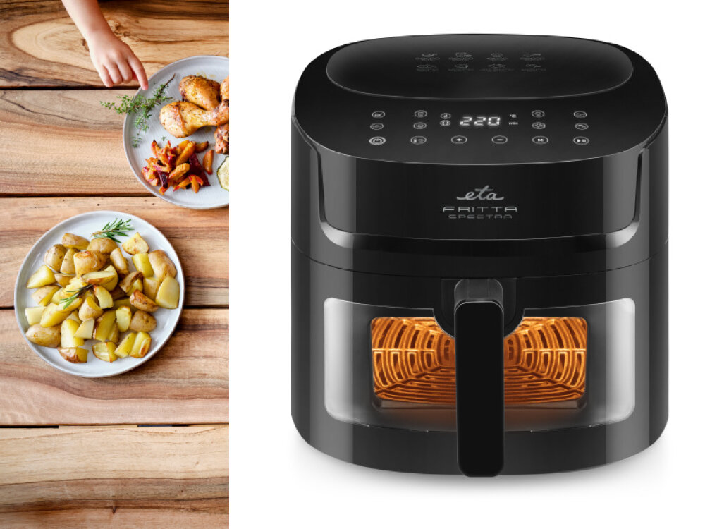 Air Fryer Frytkownica beztłuszczowa ETA Fritta Spectra 616890000 7.2 l blokada przed niewłaściwym montażem, izolowany uchwyt, stabilność pracy, antypoślizgowwe nóżki