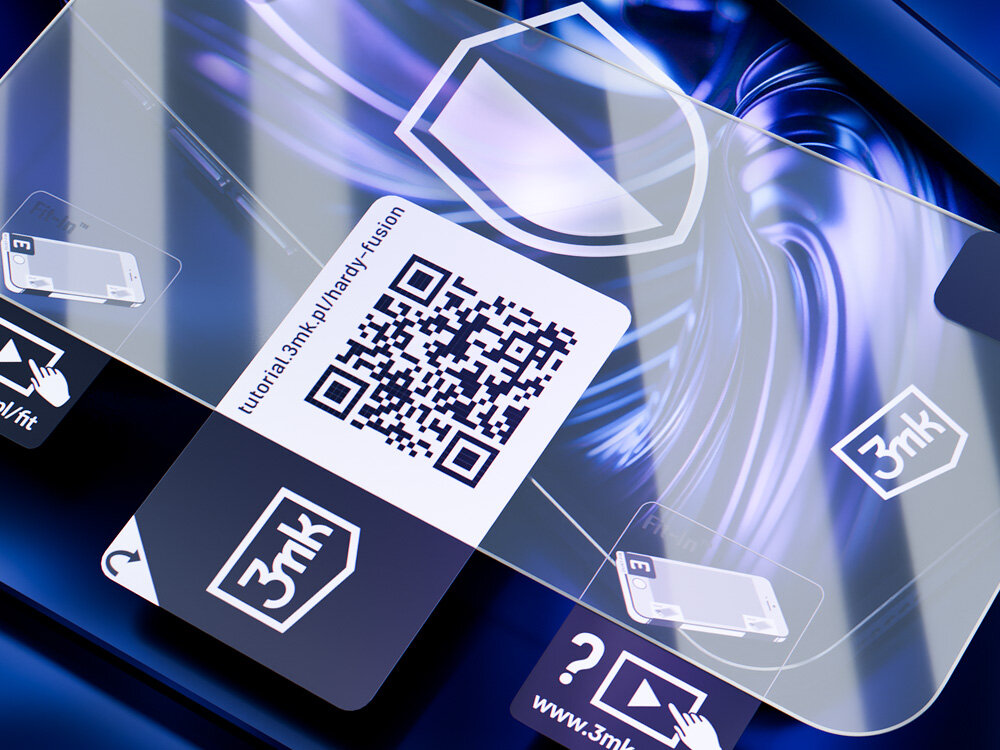 Szkło hybrydowe 3MK Hardy Fusion, elastyczność, niezawodność, konstrukcja, skuteczność, Zestaw montażowy 3mk z folią i kodem QR
