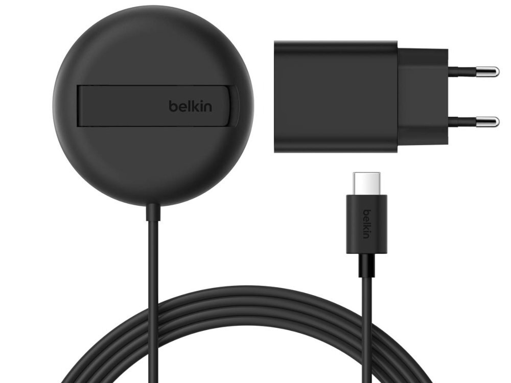 BELKIN BoostCharge Pro Belkin BoostCharge Pro magnetyczna ładowarka Qi2 15 W ładowarka, przewód z wtyczką USB-C 2 m dedykowany zasilacz sieciowy USB-C - ładowarka na białym tle