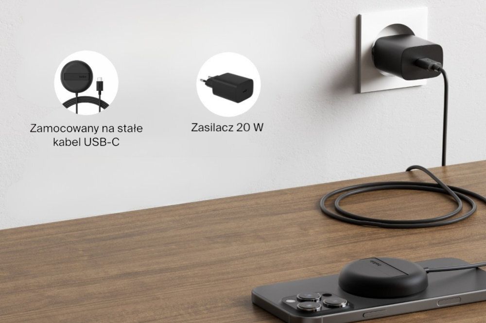 BELKIN BoostCharge Pro USB-C 2 metrów ładowarka z portem USB-C - ładowarka z telefonem na blacie, zasilacz w gniazdku