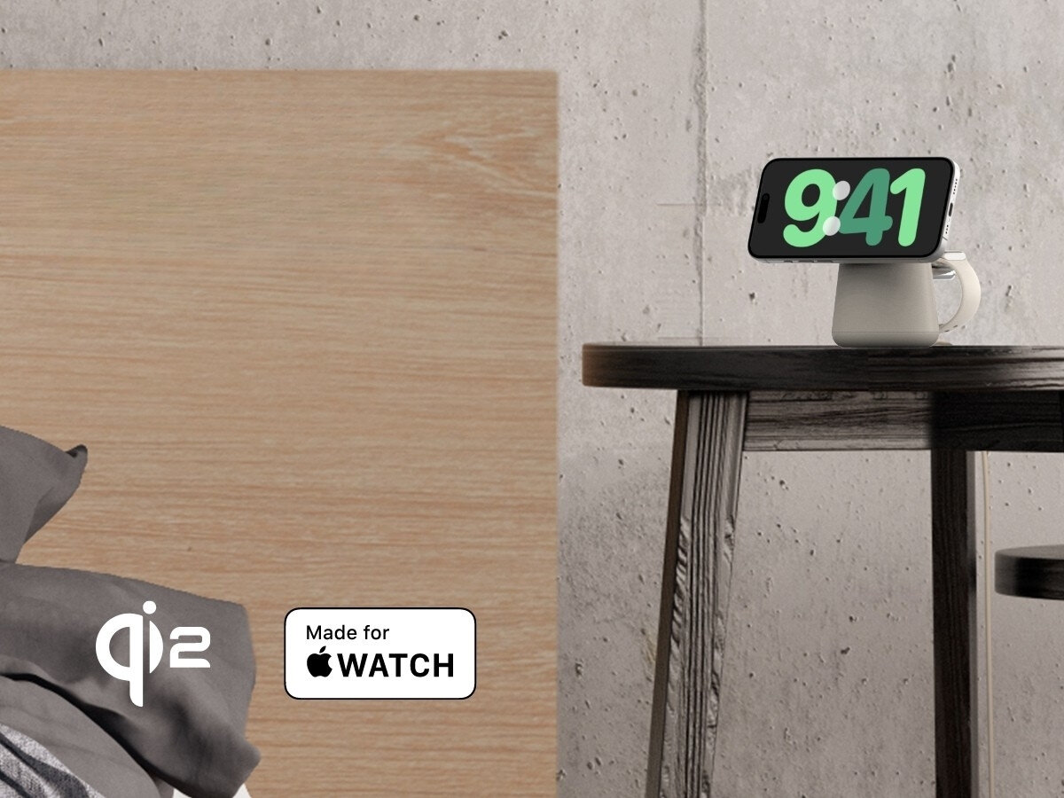 BELKIN 2w1 QI2 stacja ładująca 2w1 Apple iPhone’a lub AirPods oraz Apple Watch - stacja ładująca na stoliku
