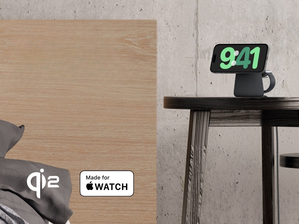 BELKIN 2w1 QI2 stacja ładująca 2w1 Apple iPhone’a lub AirPods oraz Apple Watch - stacja ładująca na stoliku