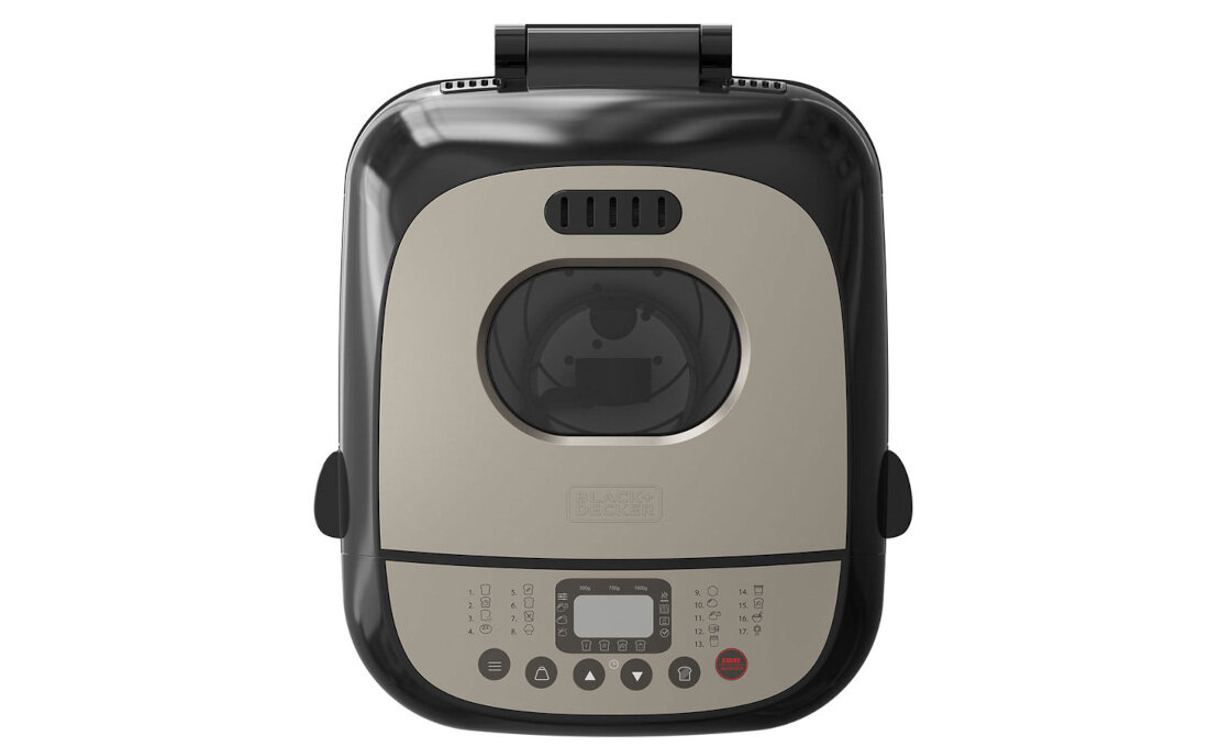 Wypiekacz do chleba BLACK&DECKER BXBM600E Czarny Czytelny wyświetlacz LCD przyciski prosta obsługa przezroczyste okienko  obserwacja proces wypiekanie