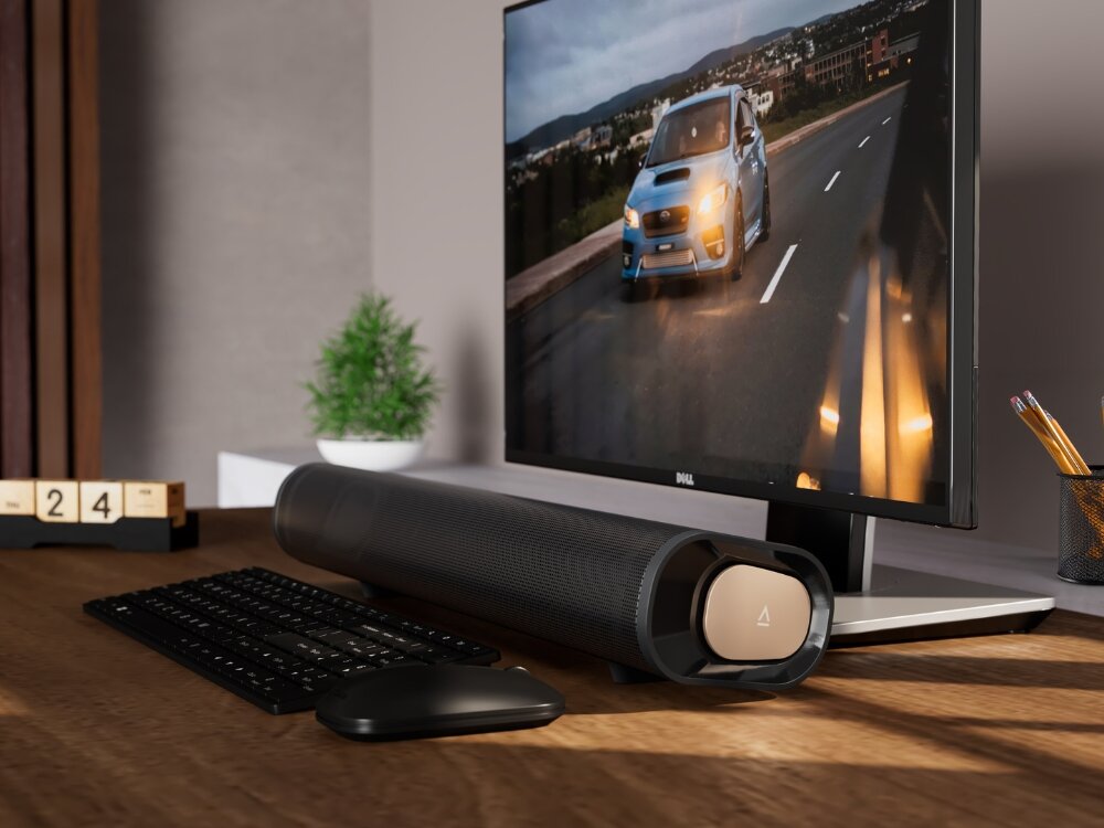 Głośniki CREATIVE Stage Pro 2.1
                soundbar na biurku pod monitorem porty hdmi arc usb bluetooth aux kompatybilność komputer konsola telewizor smartfon płynny dźwięk