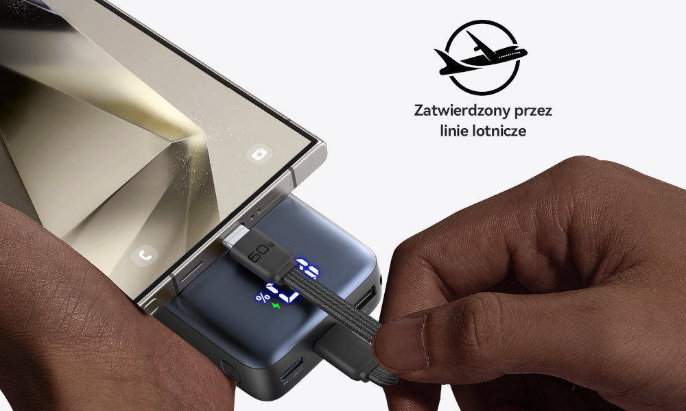 INIU Pocket Pro Small 10 000 mAh kabel USB-C/USB-C telefon powerbank funkcję smyczy - powerbank z telefonem