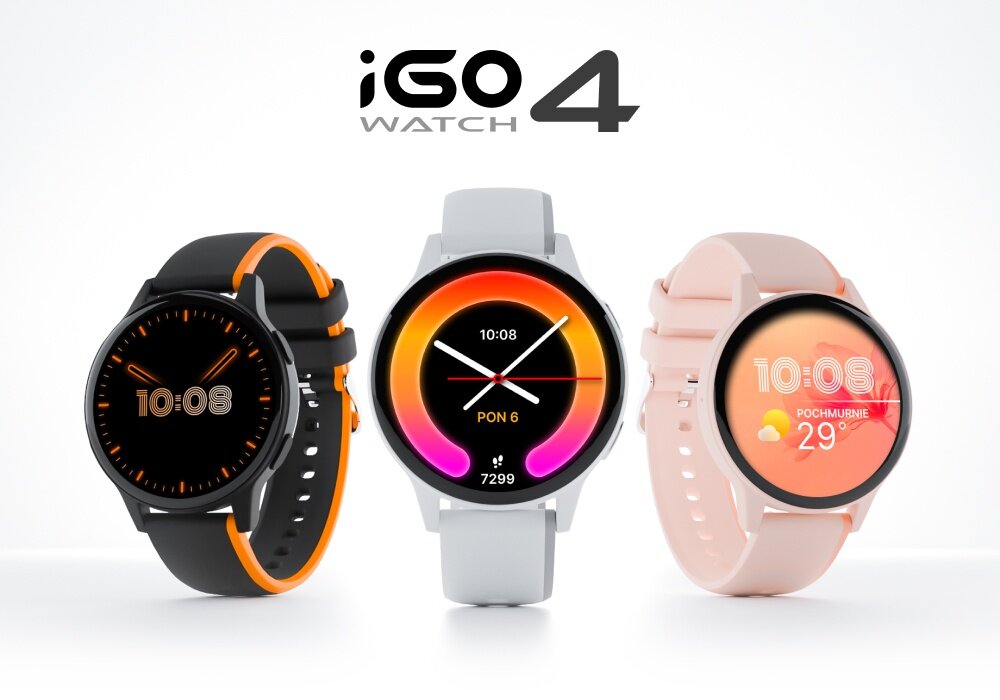 Smartwatch IGO Watch 4 matowe wykończenie dwa paski AMOLED design