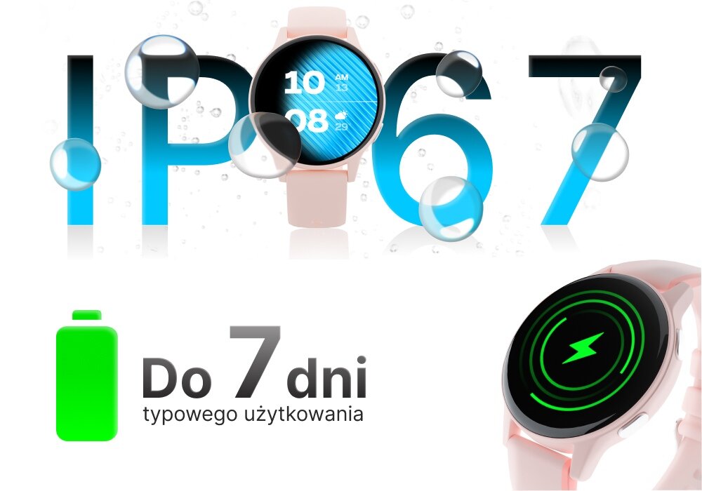 Smartwatch IGO Watch 4 bateria 280 mAh 7 dni pracy wodoodporność IP67 trwałość