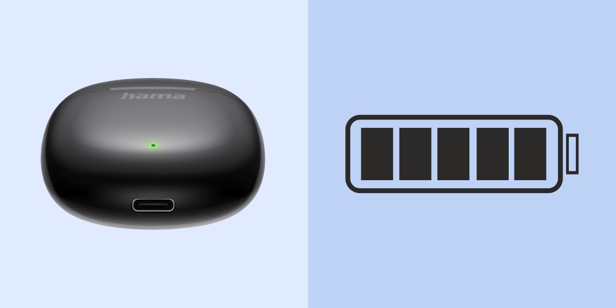 Słuchawki douszne HAMA Action One - Wygoda bez przerw, USB typu C, czas pracy, etui ładujące na niebieskim tle