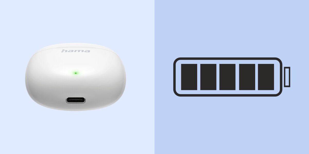 Słuchawki douszne HAMA Action One - Wygoda bez przerw, USB typu C, czas pracy, etui ładujące na niebieskim tle