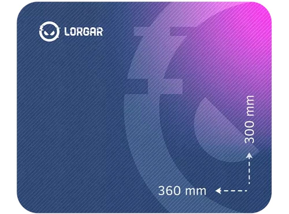 Podkładka LORGAR Main Wymiary 360 × 300 mm Grubość 3 mm naturalnemu ułożeniu nadgarstka - podkładka z wymiarami na białym tle