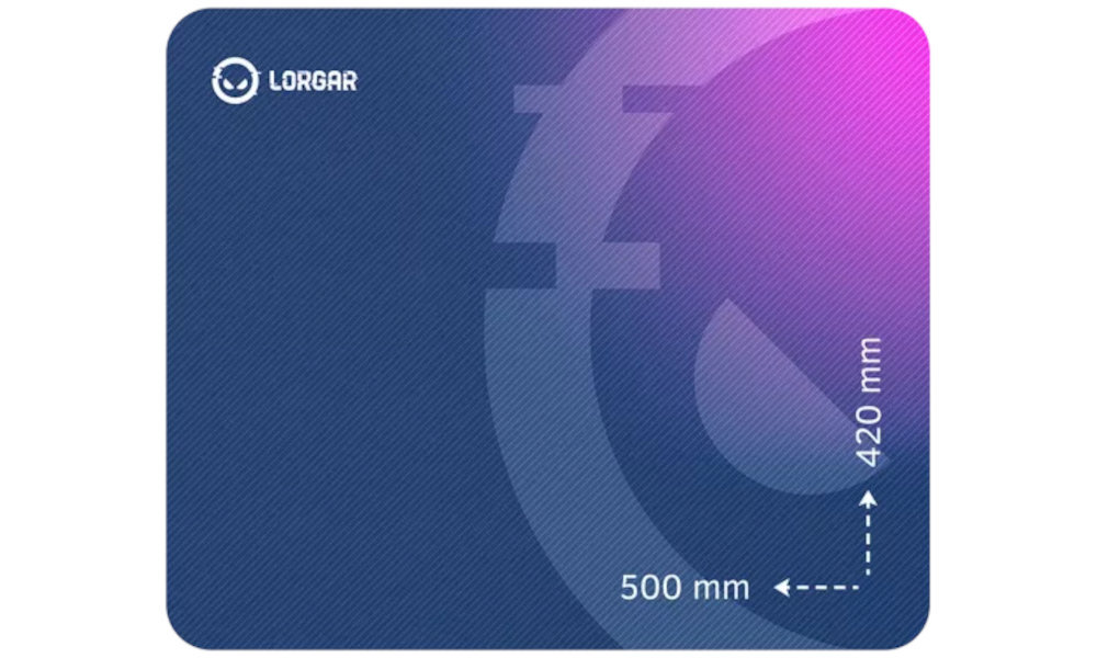 Podkładka LORGAR Main Wymiary 500 x 420 mm Grubość 3 mm naturalnemu ułożeniu nadgarstka - podkładka z wymiarami na białym tle