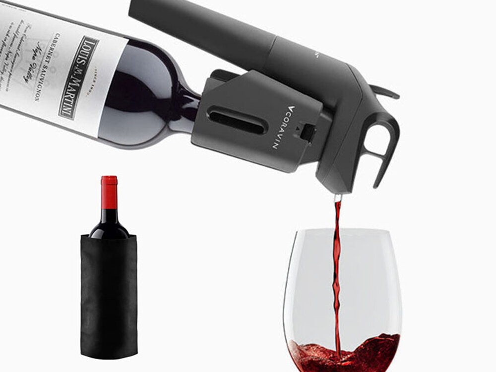 System do przechowywania wina CORAVIN Three Czarny Nalewanie bez wyciągania korka naturalny korek samoczynnie się zamyka