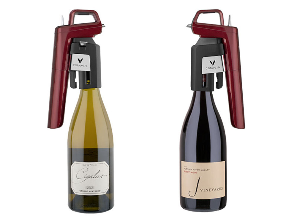 System do przechowywania wina CORAVIN Timeless Six Plus Burgundowy Kapsułki Coravin Pure™ Argon do 15 kieliszków pojemność jakość zabezpiecznie ochrona