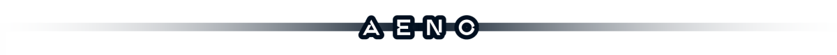 Logo z napisem \'AENO\' na tle gradientu przechodzącego od białego do ciemnoszarego.