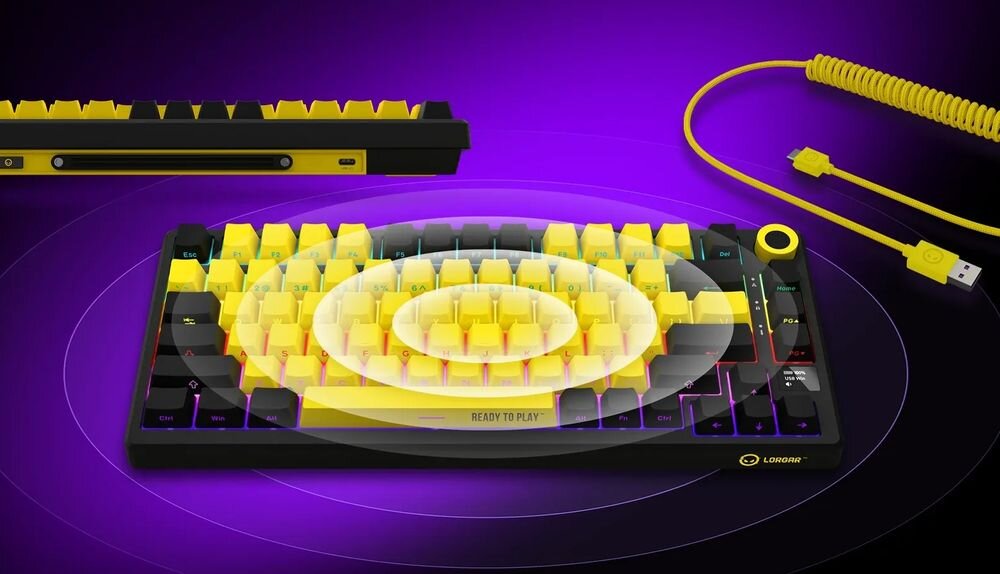 LORGAR KBP7075W dwóm trybom łączności bezprzewodowej szybkie 2,4 GHz odbiornikiem USB-A Bluetooth 5.0 przewód USB C do USB A 2,3 m pracy przewodowej - przewod usb-a/usb-c obok klawiatury