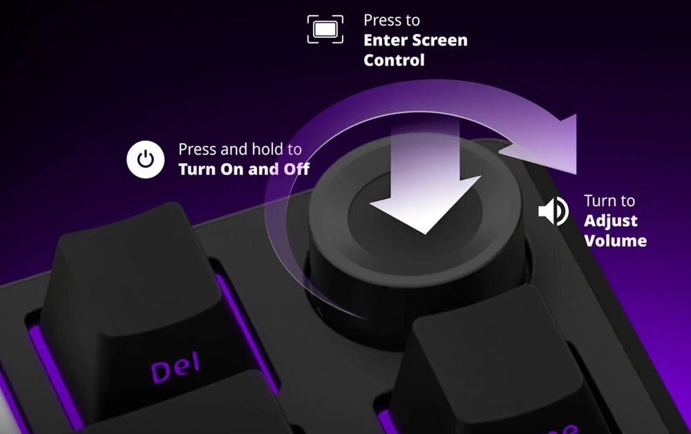 LORGAR KBP7075W LORGAR KBP7075W wielofunkcyjne pokrętło multimedialne Obracaj regulować głośność naciśnij i przytrzymaj przez 3 sekundy włączyć lub wyłączyć klawiaturę Pokrętło przełączanie między trybami łączności - zbliżenie na przycisk multimedialny