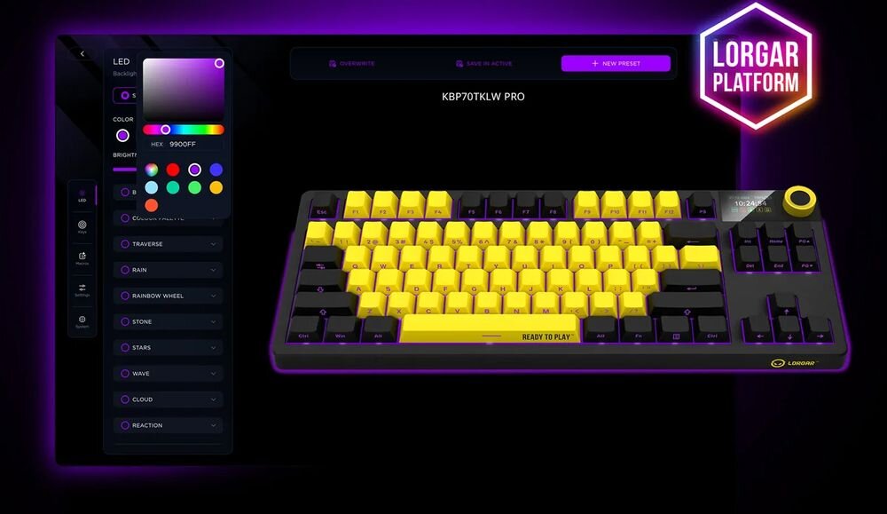 LORGAR KBP70TKLW podświetleniem RGB paletą 16,8 miliona kolorów Dostosuj efekty świetlne synchronizuj je z innymi urządzeniami LORGAR LORGAR PLATFORM - zrzut z oprogramowania i ustawień rgb