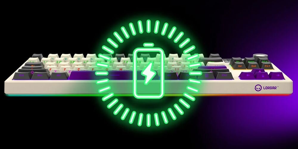 LORGAR KBP70TKLW baterią litowo-polimerową pojemności 3750 mAh 312 godzin pracy 37 godzin włączonym podświetleniem RGB Czas ładowania 7,5 godziny wskaźnik na wyświetlaczu - ikonka baterii