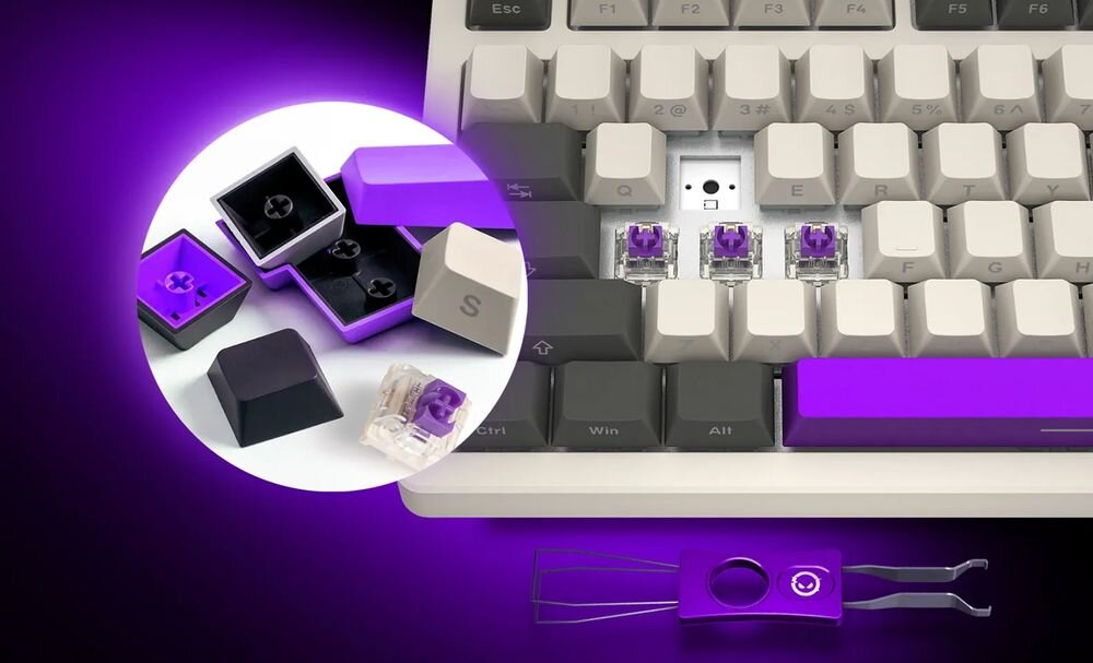 LORGAR KBP70TKLW funkcji hot swap wymianę przełączników bez lutowania różne typy przełączników - zbliżenie na klawisze i przełączniki
