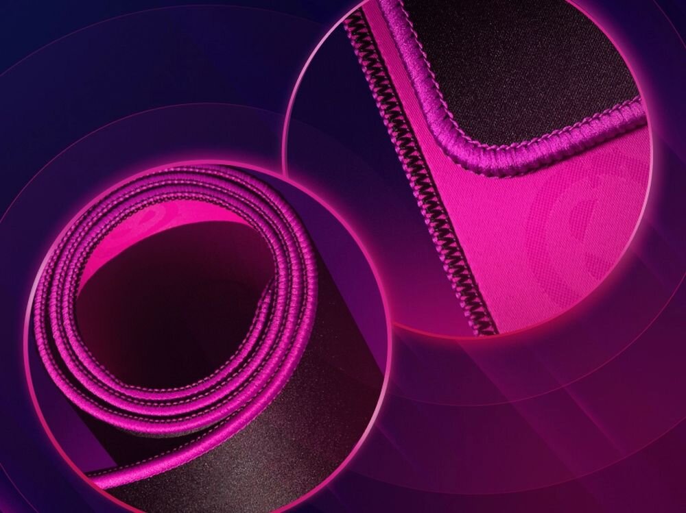 Podkładka LORGAR Main Starannie obszyte krawędzie swobodnie przesuwa się po krawędzi - zbliżenie na krawędzie