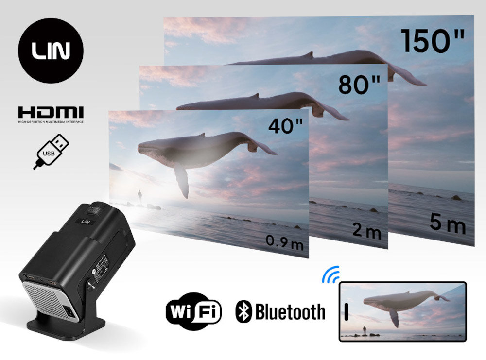 Projektor LIN Smart Vision LP-K320 30-150 cali duży obraz kompaktowa konstrukcja, projektor wyświetlający obraz w różnych rozmiarach