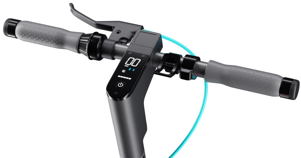 Hulajnoga elektryczna MOTUS Scooty 10 Turkusowy minimalistyczna kierownica w ksztalcie litery T intuicyjny wyswietlacz LCD predkosc tryb stan baterii