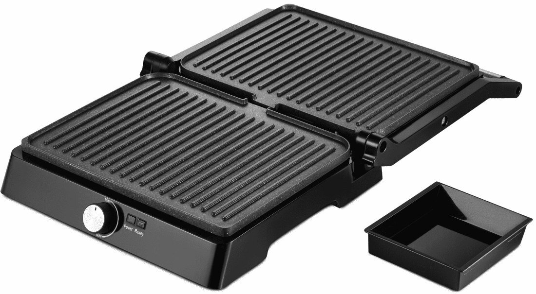 Grill elektryczny MOZANO GR001 bez dodatku tluszczu tluszcz z miesa splywa do specjalnego korytka na tluszcz moc 2200 W