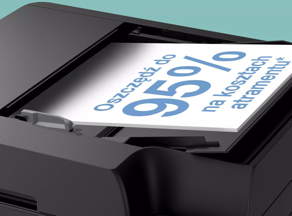 Urządzenie wielofunkcyjne EPSON EcoTank L6370 Druk w kolorze, Automatyczny druk dwustronny, Wi-Fi zbliżenie na kartkę z napisem oszczędź do 95% na kosztach drukowania oszczędność kosztów częste drukowanie