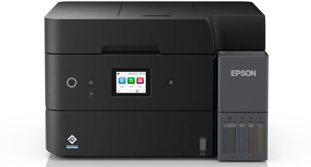 Drukarka EPSON EcoTank L6390 Druk w kolorze, Automatyczny druk dwustronny, Wi-Fi prezentacja urządzenia od przodu na białym tle rozdzielczość skanowania czas skanowania sprawne działanie
