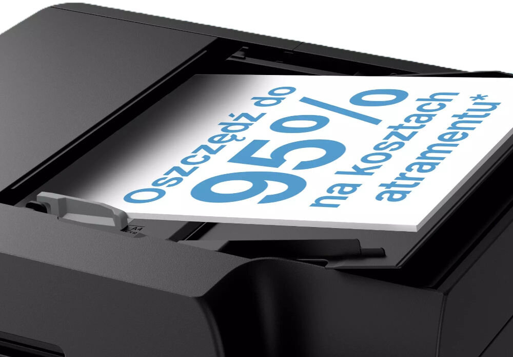 Drukarka EPSON EcoTank L6390 Druk w kolorze, Automatyczny druk dwustronny, Wi-Fi zbliżenie na górną część urządzenia z wychodzącą kartką oszczędność kosztów częste drukowanie